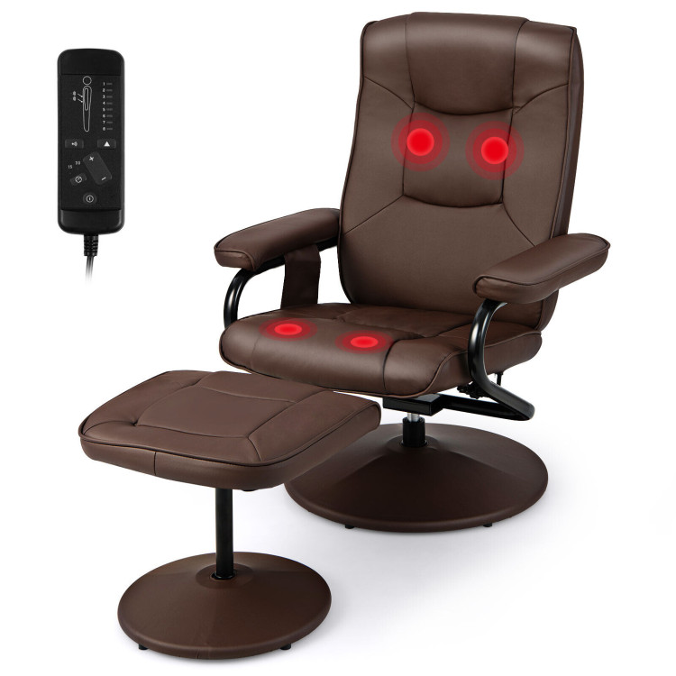 360°Swivel Massage Recliner Chair with Ottoman-BrownCostway Gallery View 8 of 10